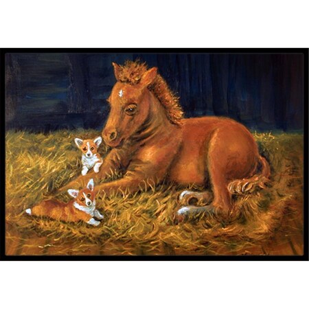Carolines Treasures Corgi Sunrise With Colt Indoor and Outdoor Mat- 18 x 27 in. 7329MAT